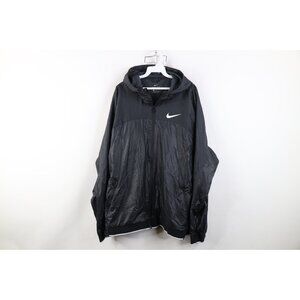 Nike Mens 2XL Fleece Lined Lightweight Ripstop Windrunner Hooded Jacket Black